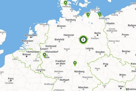Eine Landkarte von Deutschland auf denen die Lieferantenkraftwerke angezeigt werden.