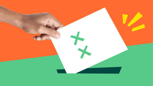 Hand steckt stilisierten Antrag in Briefkasten.